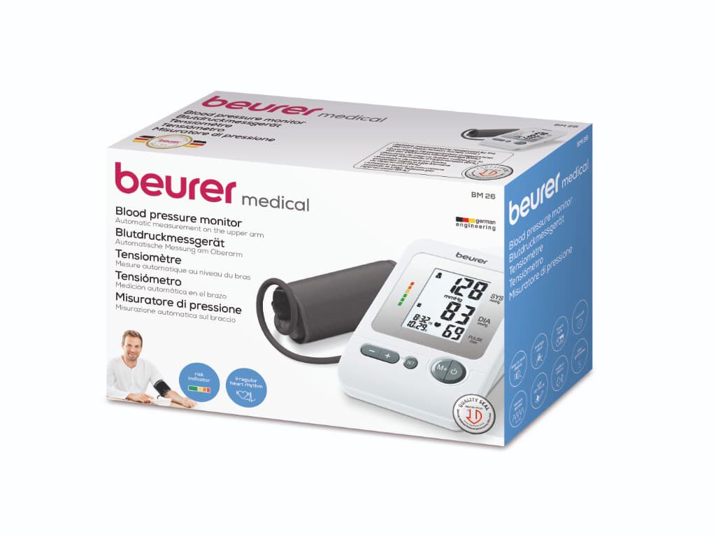 Doos van de Beurer BM 26 bovenarm bloeddrukmeter