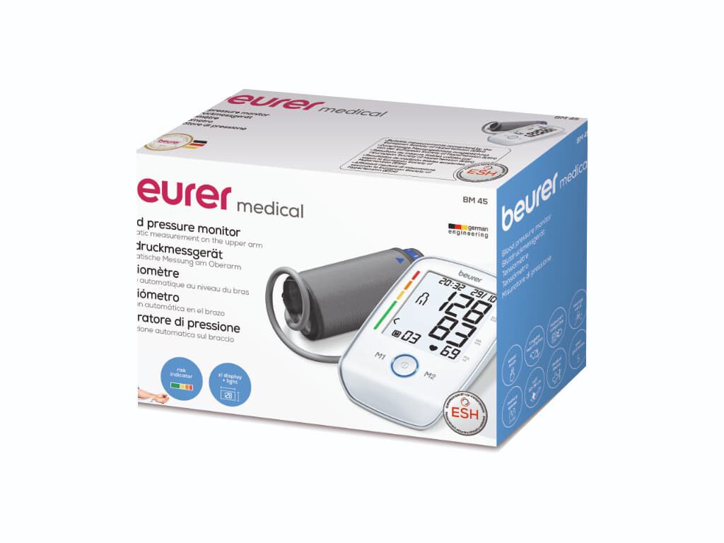 Doos van de Beurer BM 45 bovenarm bloeddrukmeter