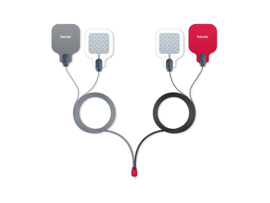 Vier gelelektroden van de Beurer EM 59 EMS/TENS-apparaat met snoer en aansluiting