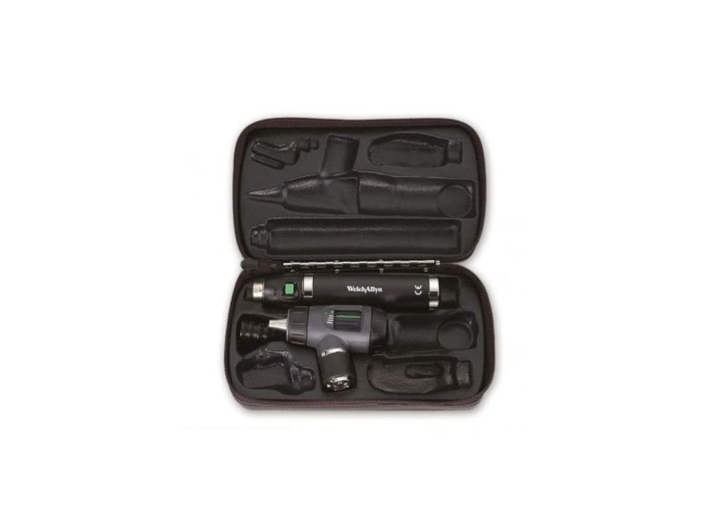 Open opbergetui van de Welch Allyn MacroView 3,5V LED otoscoop met de otoscoop erin opgeborgen