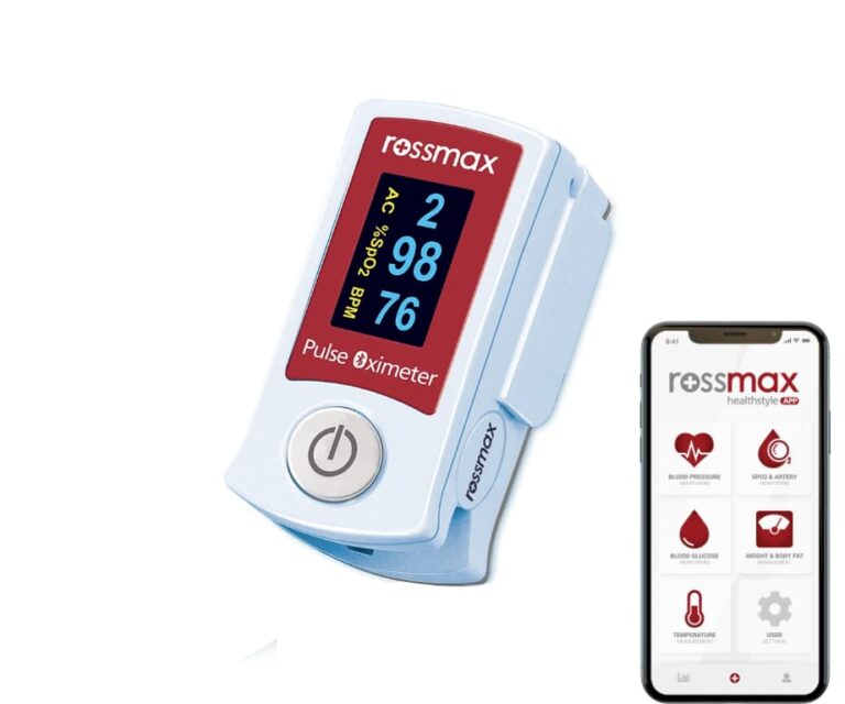 Rossmax SB210 vinger pulsoximeter met slagadercontrole (ACT) en smartphoneverbinding