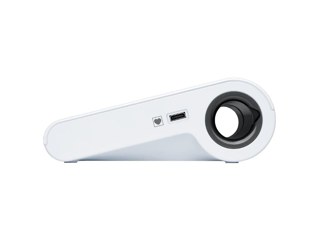 Zijkant van de Beurer BM 96 Cardio 1-kanaals ECG en bovenarm bloeddrukmeter met ECG-stick-aansluiting