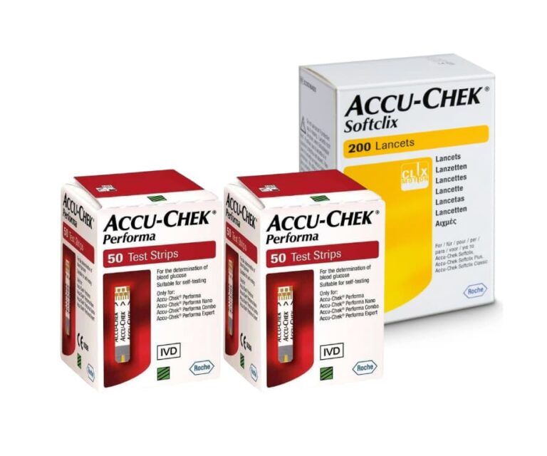 Accu-Chek Performa teststrips (50 stuks) – actiepakket 2x 50 stuk + Accu-Chek Softclix lancetten (200 stuks)