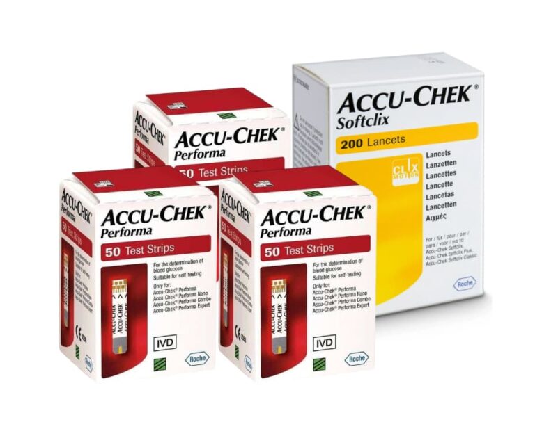 Accu-Chek Performa teststrips (50 stuks) – actiepakket 3x 50 stuk + Accu-Chek Softclix lancetten (200 stuks)