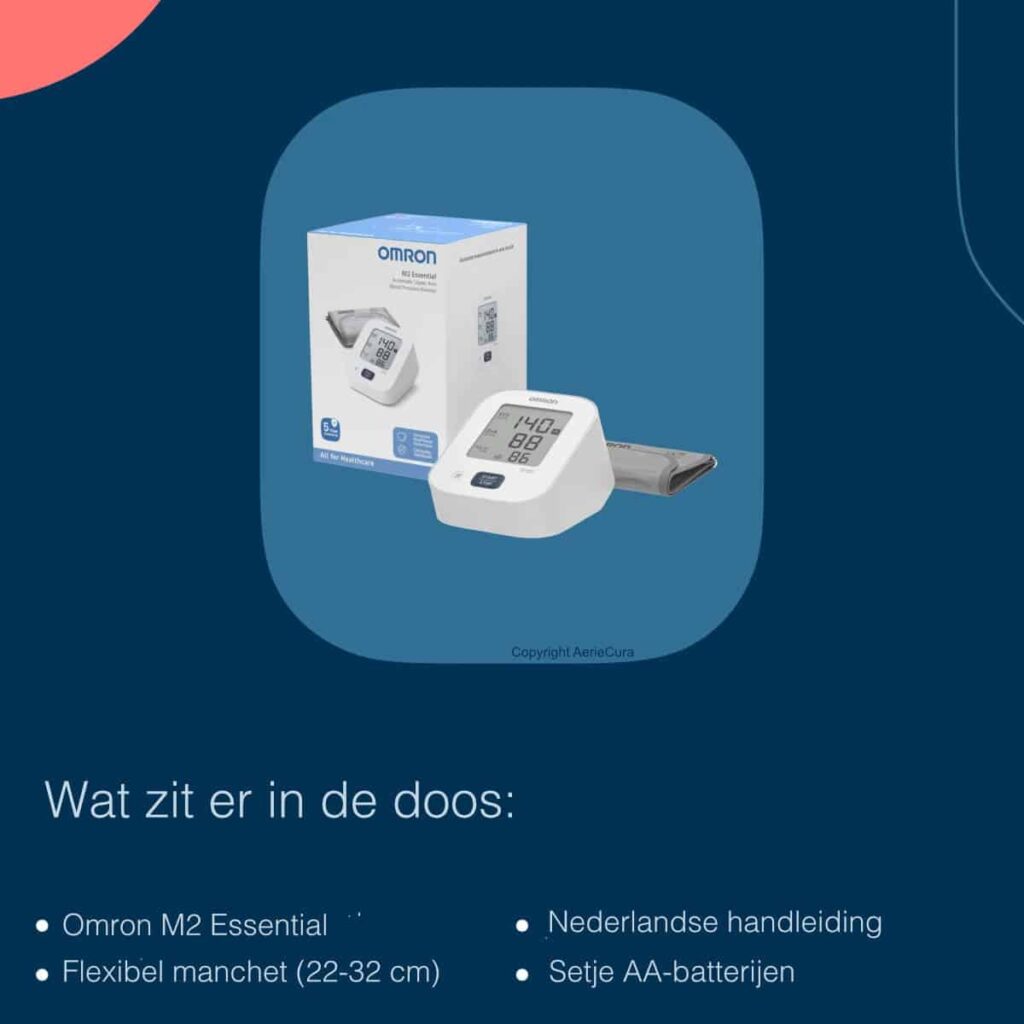 Omron M2 Essential bovenarm bloeddrukmeter inhoud verpakking