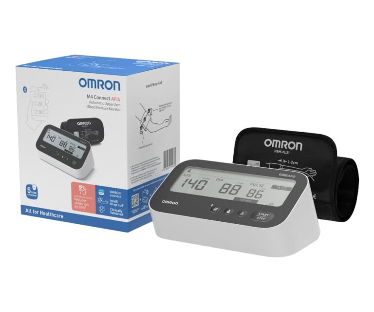 Omron M4 Connect AFib bloeddrukmeter met doos en manchet