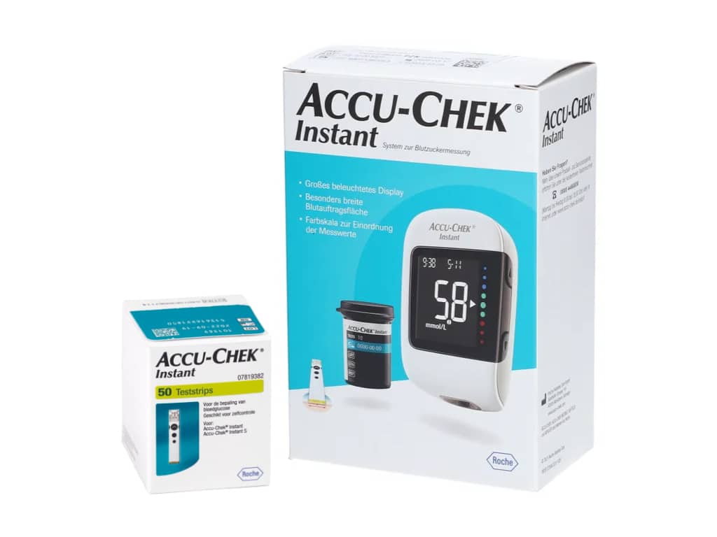 Accu-Chek Instant bloedglucosemeter mmol/l + Accu-Chek Instant teststrips (50 stuks) - actiepakket