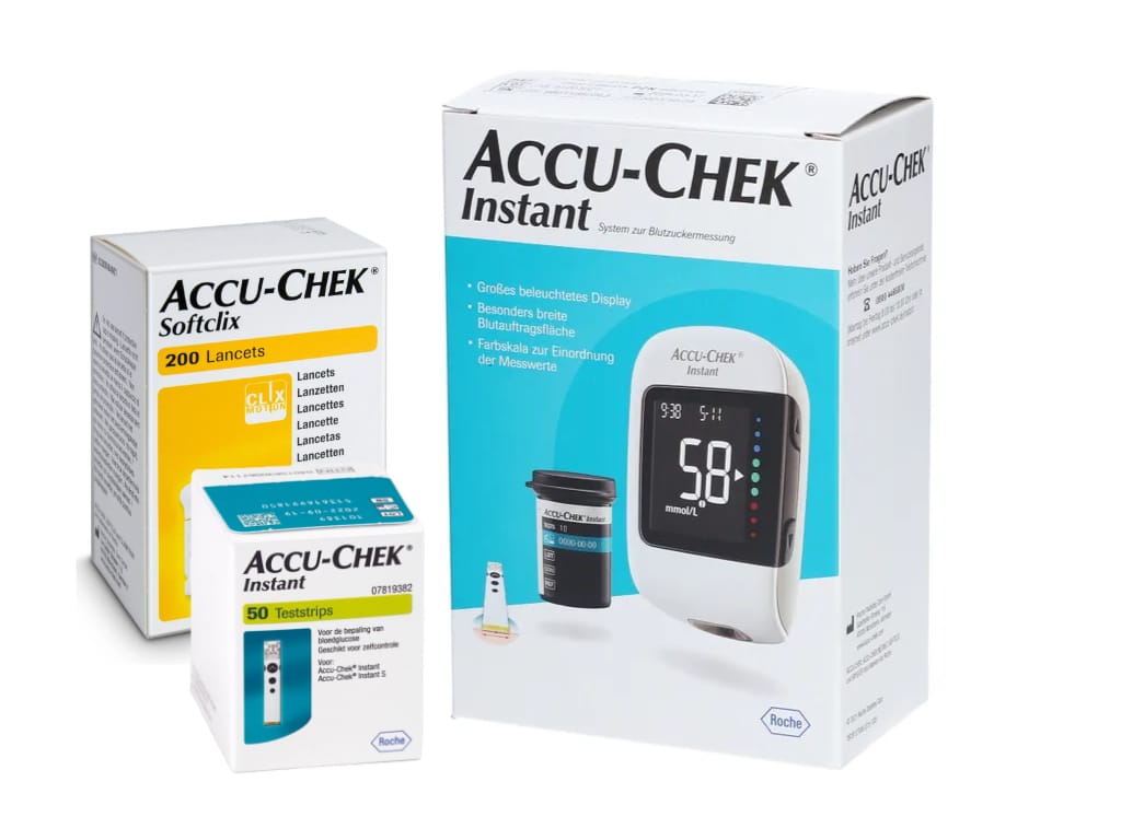 Accu-Chek Instant bloedglucosemeter mmol/l + Accu-Chek Instant teststrips (50 stuks) + Accu-Chek Softclix lancetten (200 stuks) - actiepakket