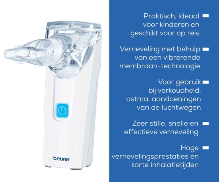 Beurer IH 55 mesh-vernevelaar in beeld met tekst over productvoordelen