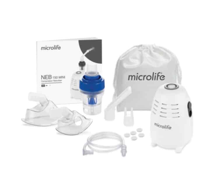 Microlife NEB 150 Mini vernevelaar met accessoires, handleiding en opbergzak