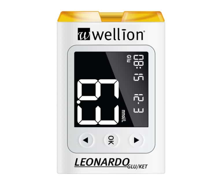 Wellion Leonardo mmol/l wit glucosemeter en ketonenmeter (inclusief 50 glucose strips + 50 lancetten)