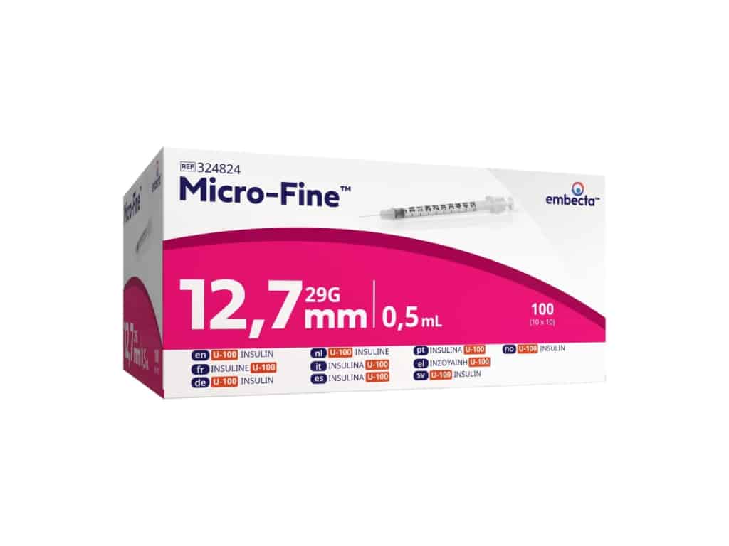 embecta Micro-fine insulinespuit 0,5 ml + naald 0,33 x 12,7 mm U100 324824