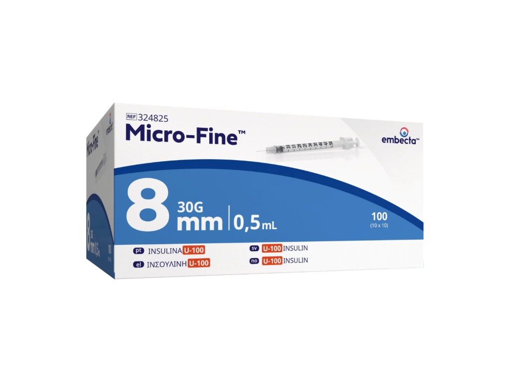 embecta Micro-fine insulinespuit 0,5 ml + naald 0,30 x 8 mm U100 324825