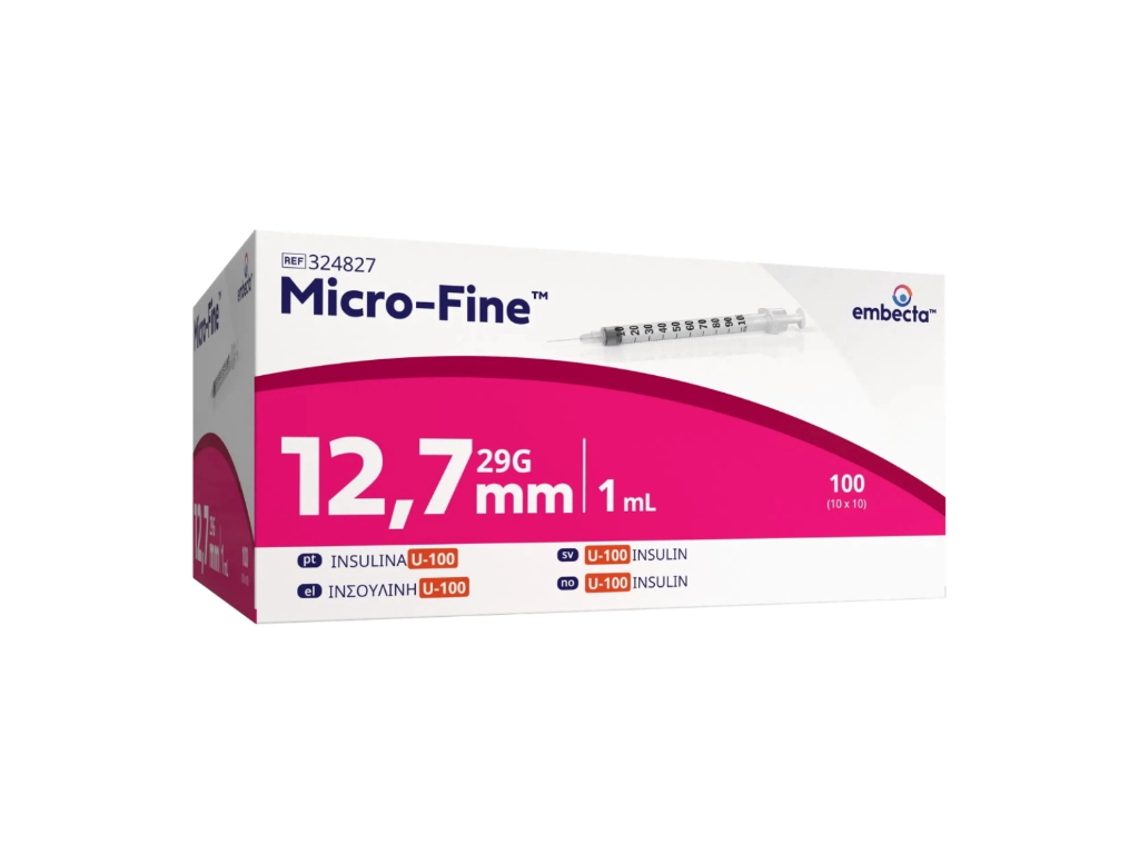 embecta Micro-fine insulinespuit 1 ml + naald 0,33 x 12,7 mm U100 324827