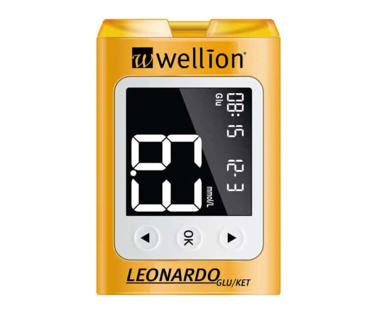 Wellion Leonardo mmol/l geel glucosemeter en ketonenmeter (inclusief 50 glucose strips + 50 lancetten)