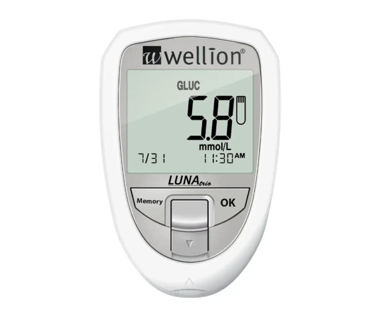 Wellion Luna Trio 3-in-1 mmol/l wit glucosemeter, meet glucose, cholesterol en urinezuur (inclusief 10 glucose strips + 10 lancetten)