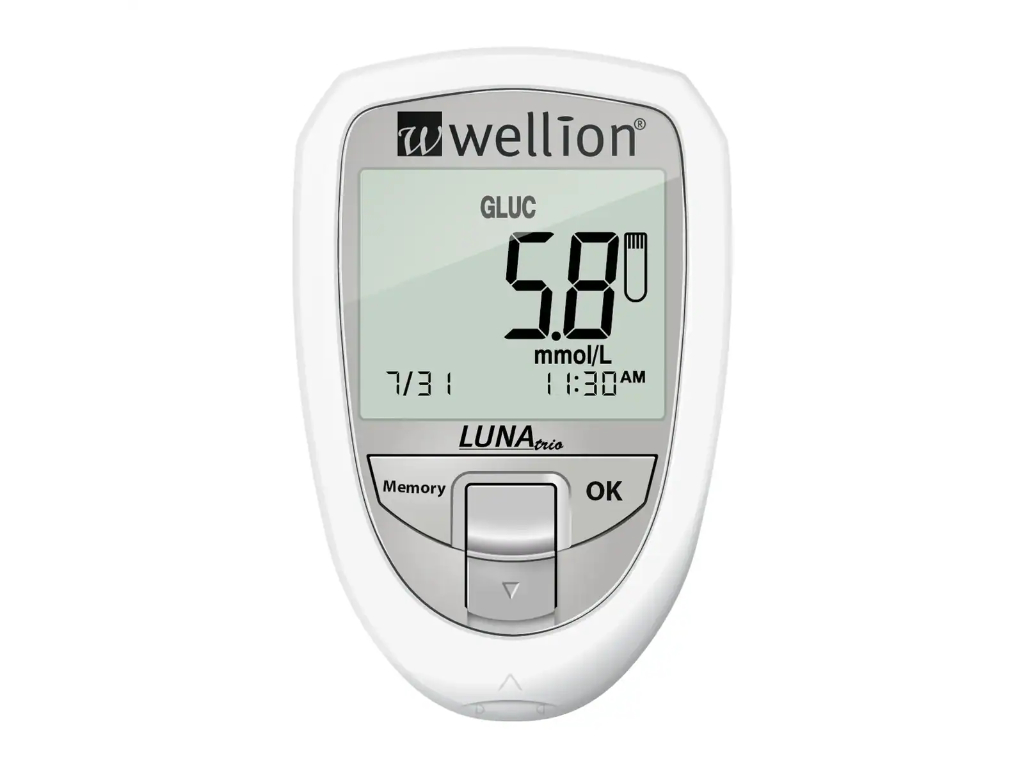 Wellion Luna Trio 3-in-1 mmol/l wit glucosemeter, meet glucose, cholesterol en urinezuur (inclusief 10 glucose strips + 10 lancetten) 1 Wellion Luna Trio 3-in-1 mmol/l wit glucosemeter, meet glucose, cholesterol en urinezuur (inclusief 10 glucose strips + 10 lancetten)
