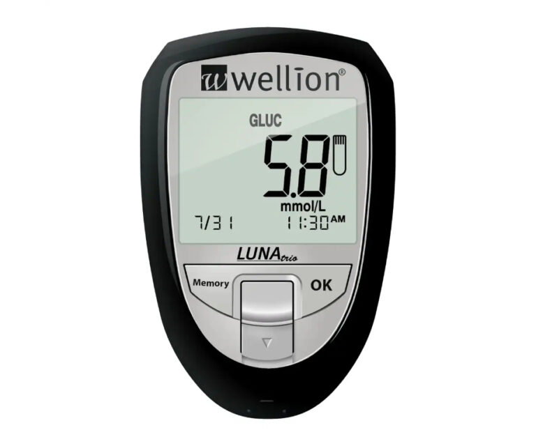 Wellion Luna Trio 3-in-1 mmol/l zwart glucosemeter, meet glucose, cholesterol en urinezuur (inclusief 10 glucose strips + 10 lancetten)